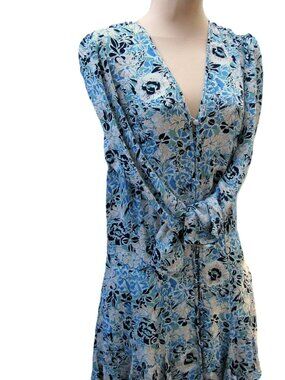 $495.00 BOHO VERONICA BEARD RIGGINS SILK DRESS 12, BUTTON FRONT FLOUNCE HEM